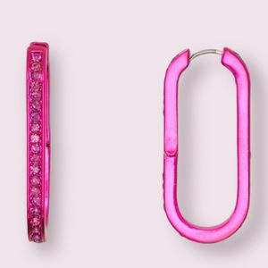Tasha Pavé Crystal Oval Hoop Earrings in Hot Pink